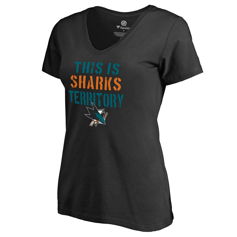 Women's Black San Jose Sharks Fan Favorite Team Slogan V-Neck T-Shirt