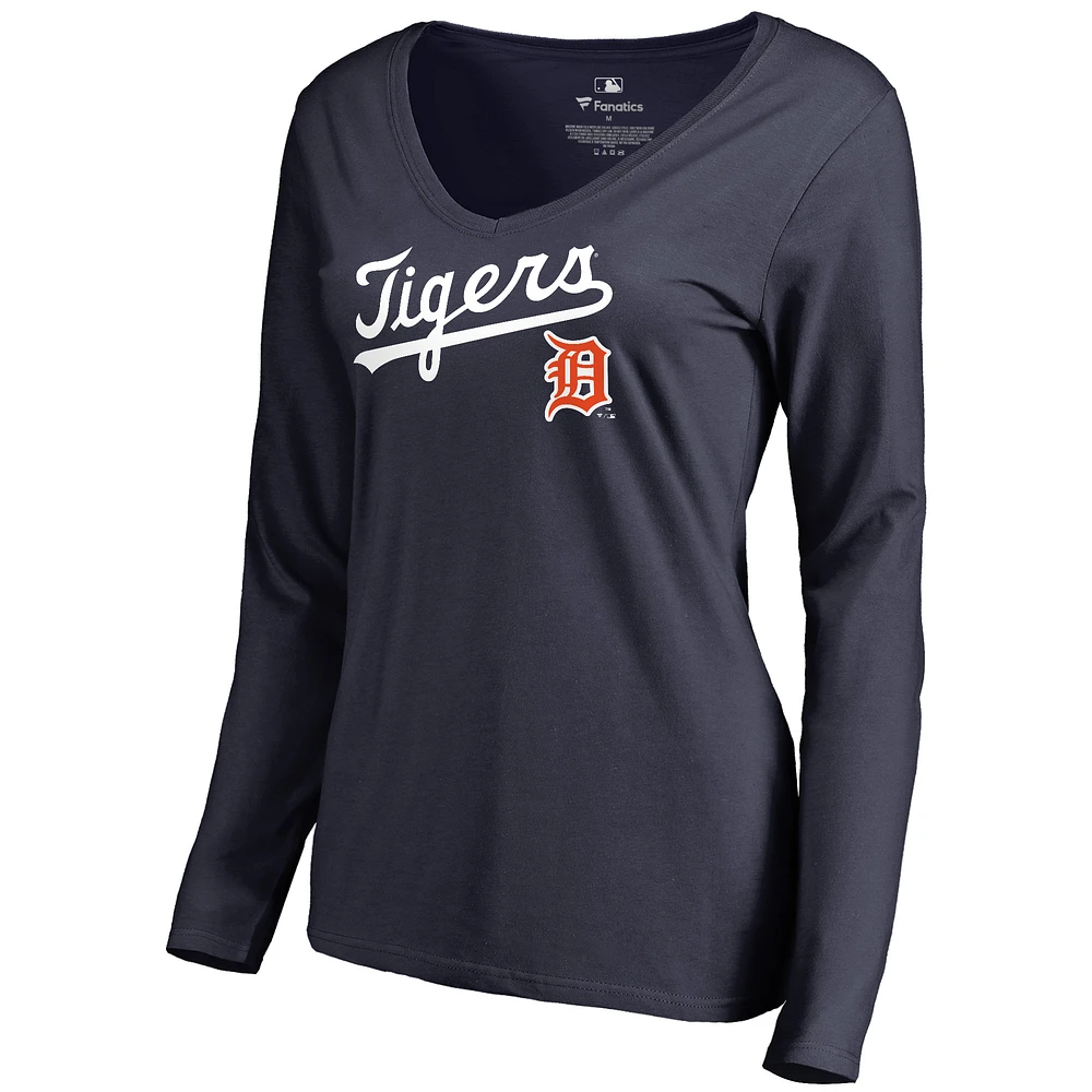 Women's Navy Detroit Tigers Cooperstown Collection Wahconah Long Sleeve V-Neck T-Shirt