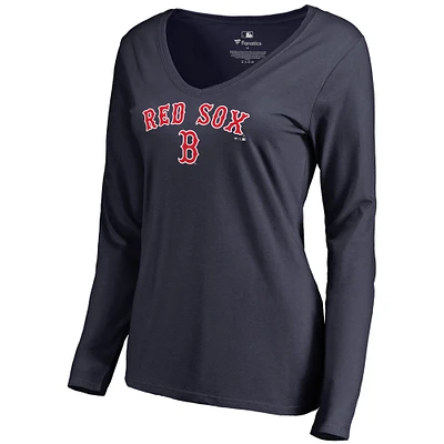 Women's Navy Boston Red Sox Team Lockup Slim Fit Long Sleeve V-Neck T-Shirt