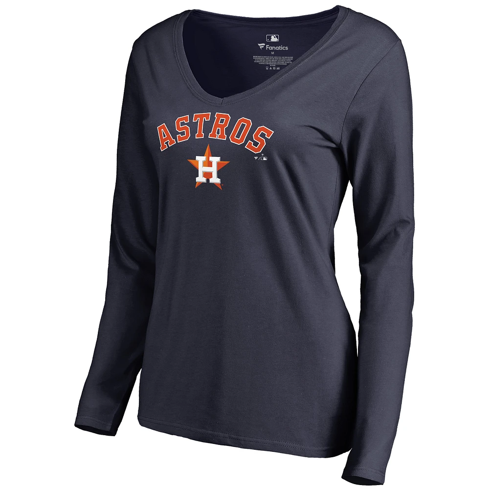 Women's Navy Houston Astros Team Lockup Slim Fit Long Sleeve V-Neck T-Shirt
