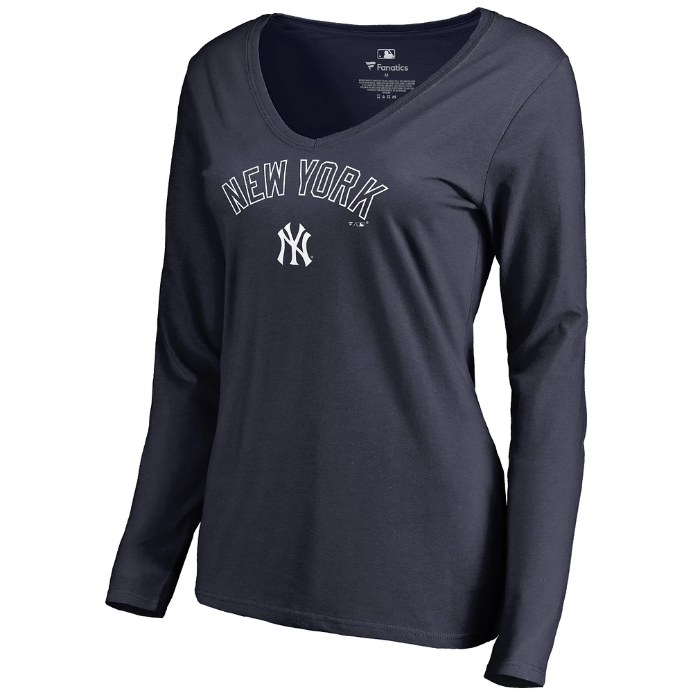 Women's Navy New York Yankees Team Lockup Slim Fit Long Sleeve V-Neck T-Shirt