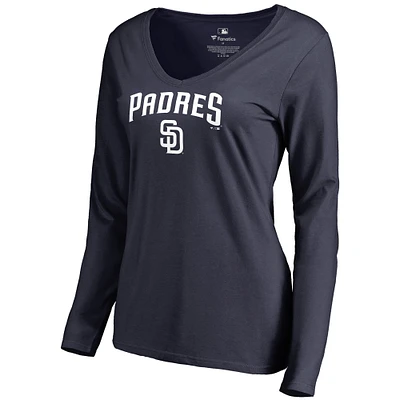 Women's Navy San Diego Padres Team Lockup Slim Fit Long Sleeve V-Neck T-Shirt