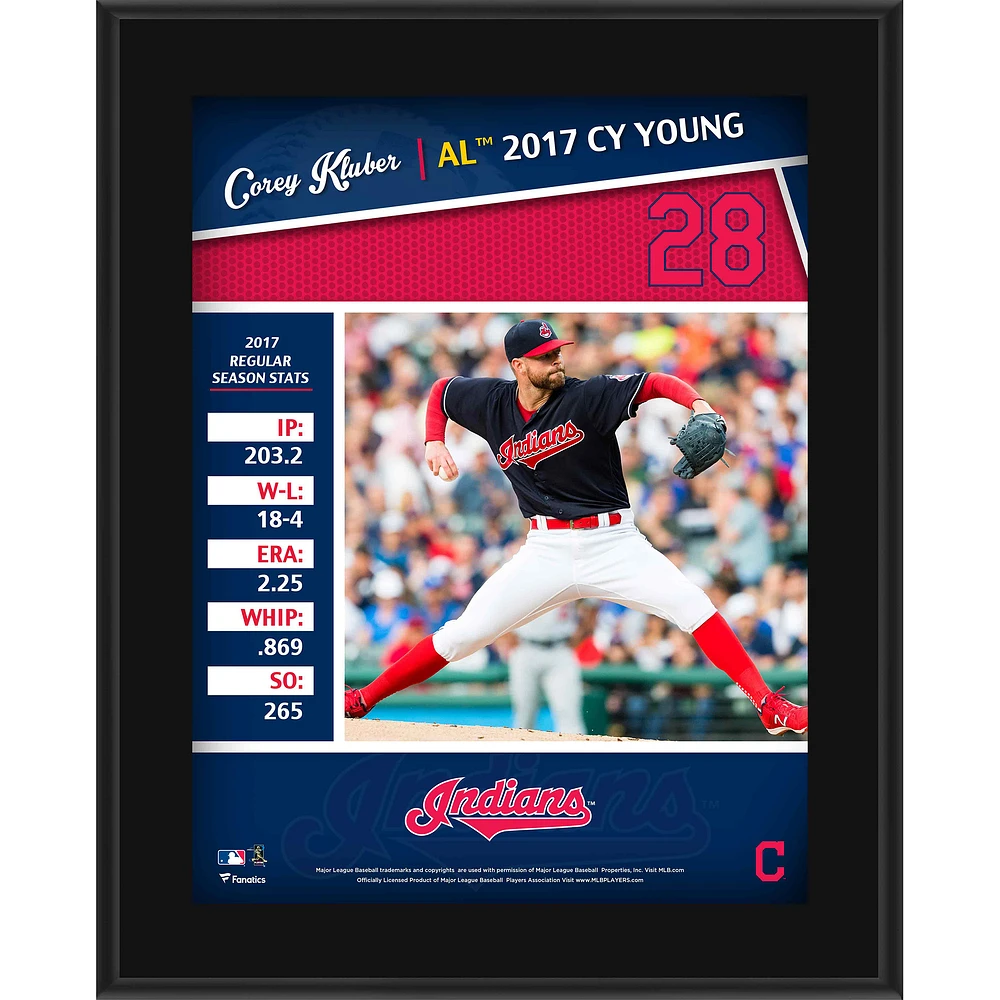 Corey Kluber Cleveland Indians 10.5" x 13" 2017 AL Cy Young Sublimated Plaque