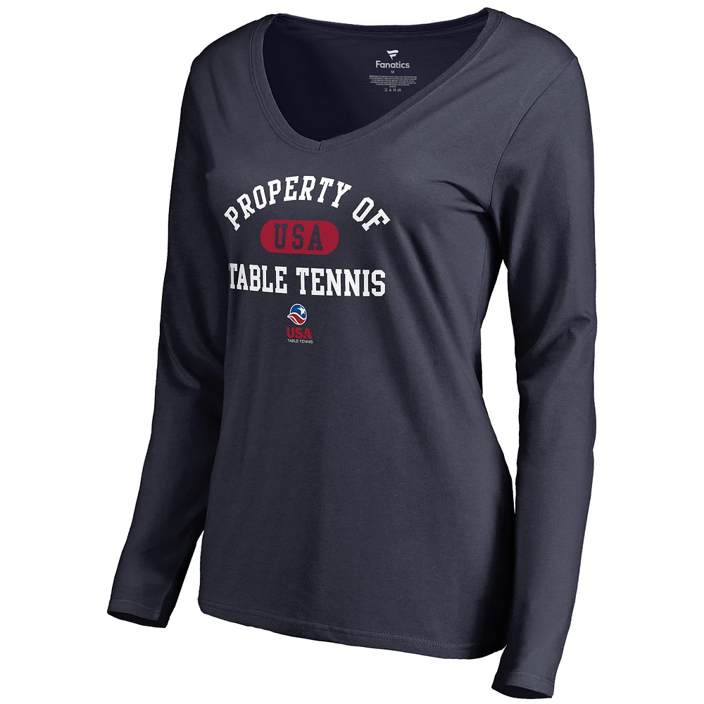 Women's Navy USA Table Tennis Property Of Long Sleeve T-Shirt