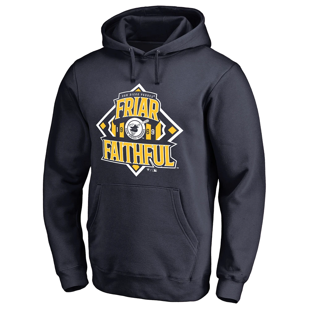 Men's Navy San Diego Padres Hometown Collection Friar Faithful Pullover Hoodie