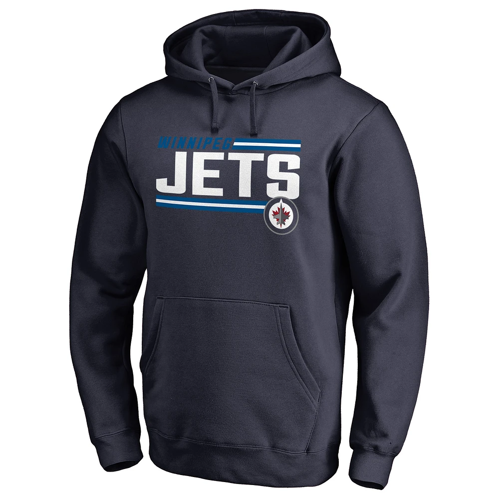 Men's Navy Winnipeg Jets Iconic Collection On Side Stripe Pullover Hoodie