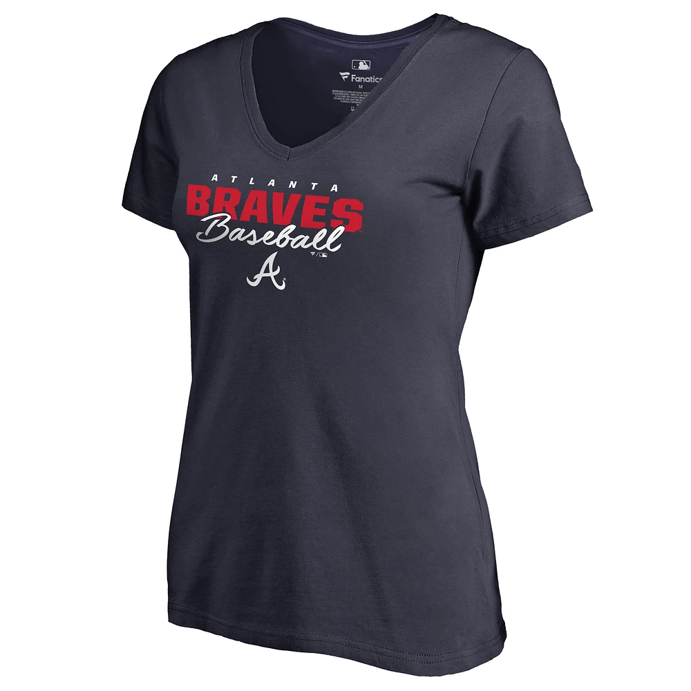 Women's Navy Atlanta Braves Script Assist V-Neck T-Shirt