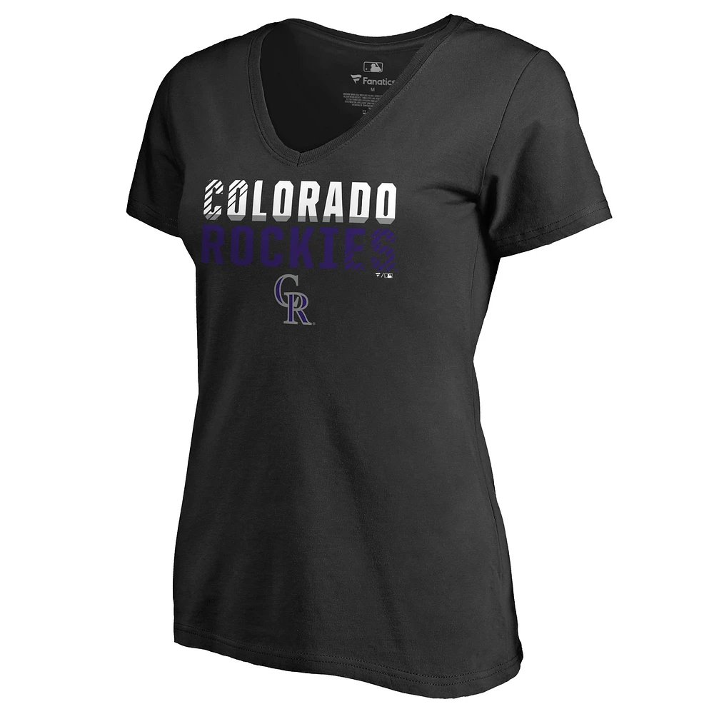 Women's Black Colorado Rockies Fade Out V-Neck T-Shirt