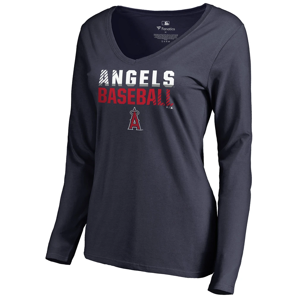 Women's Navy Los Angeles Angels Fade Out V-Neck Long Sleeve T-Shirt