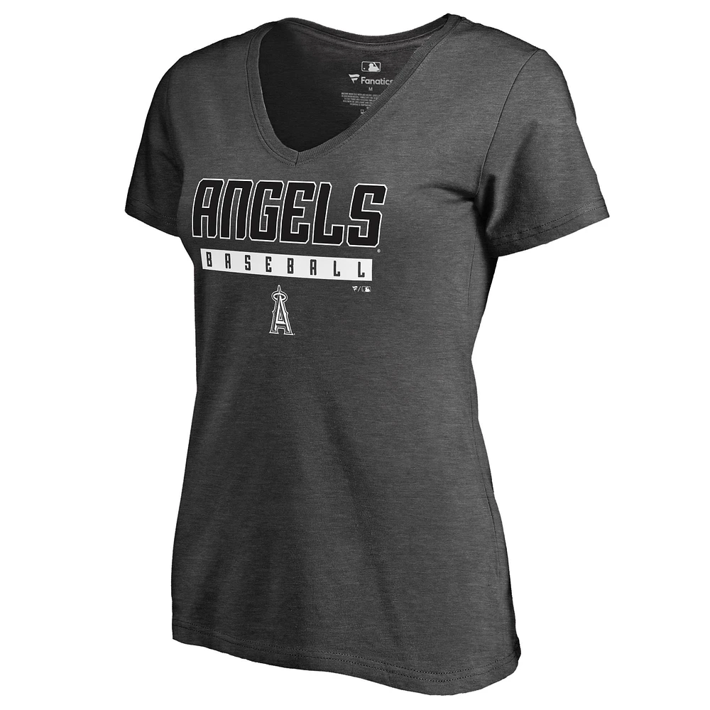 Women's Ash Los Angeles Angels Charcoal Stack V-Neck T-Shirt