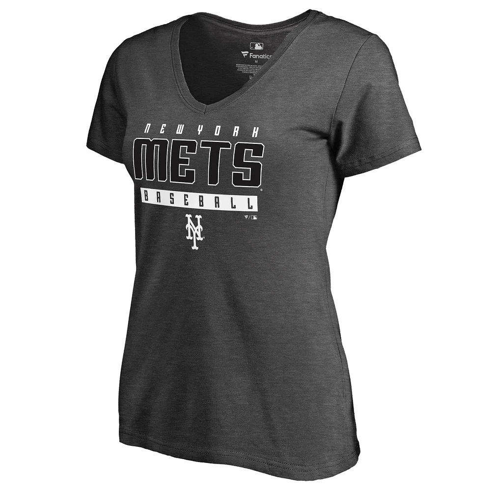 Women's Ash New York Mets Charcoal Stack V-Neck T-Shirt