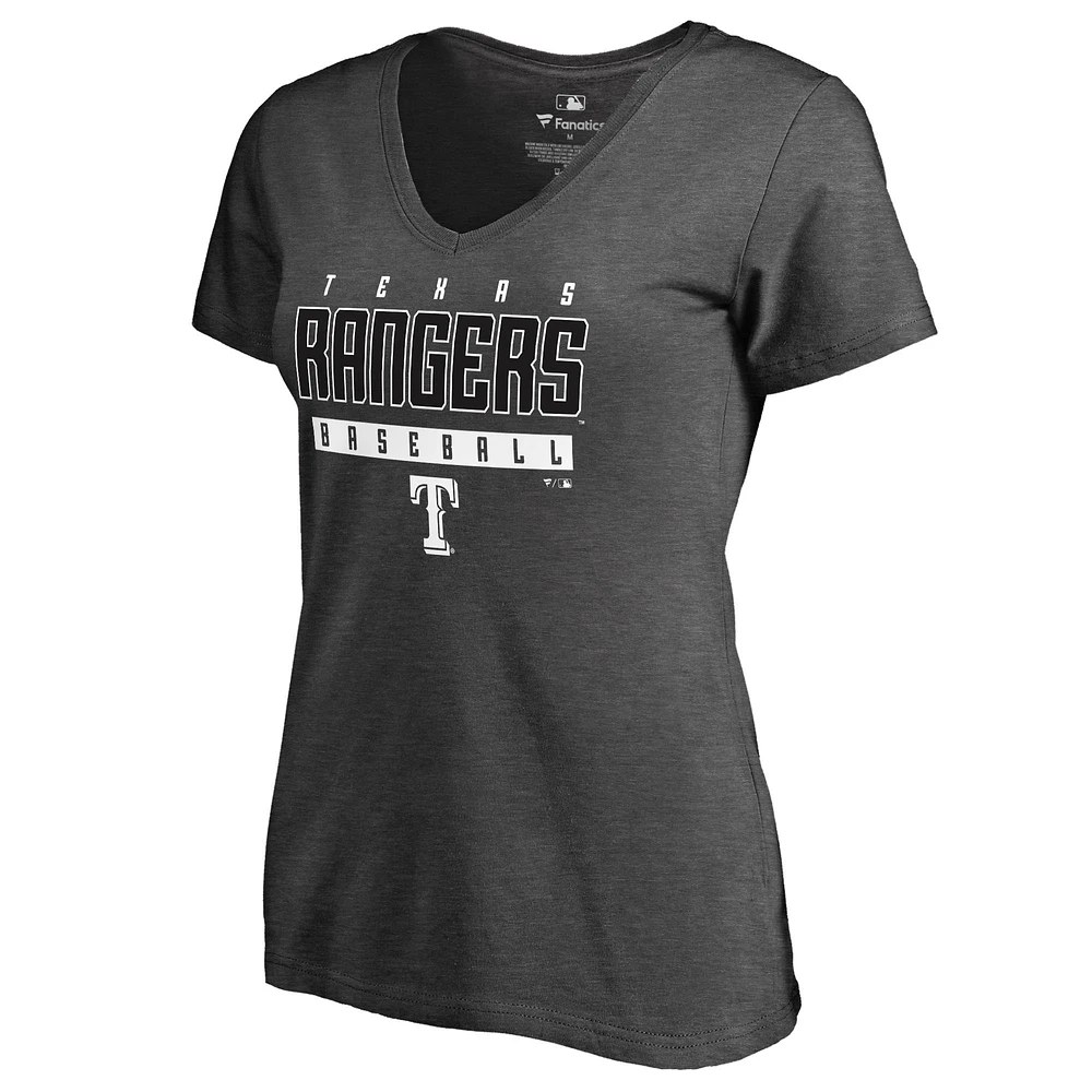Women's Ash Texas Rangers Charcoal Stack V-Neck T-Shirt