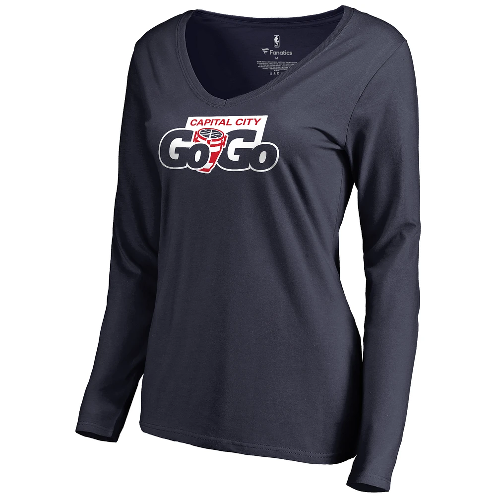 Women's Navy Capital City Go-Go Primary Logo V-Neck Long Sleeve T-Shirt