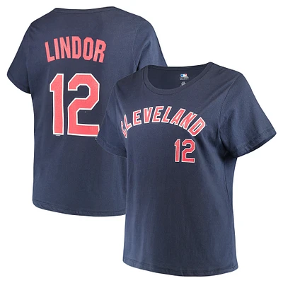 Women's Majestic Francisco Lindor Navy Cleveland Indians Name & Number T-Shirt