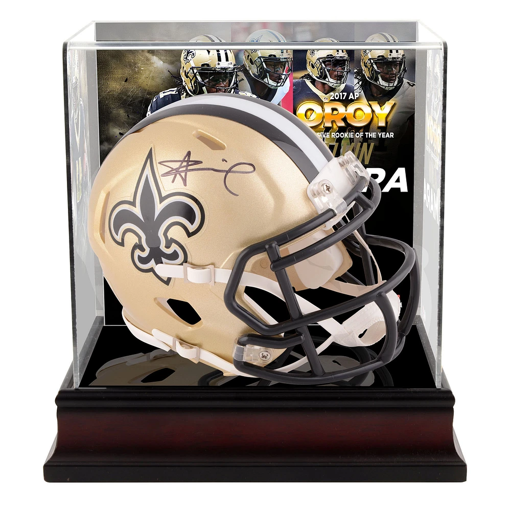 Alvin Kamara New Orleans Saints Autographed Riddell Speed Mini Helmet with Deluxe 2017 Offensive Rookie of the Year Deluxe Mini Helmet Case