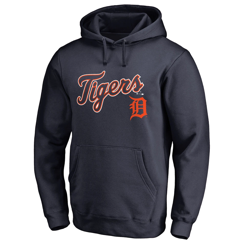 Men's Navy Detroit Tigers Team Lockup Fitted Pullover Hoodie