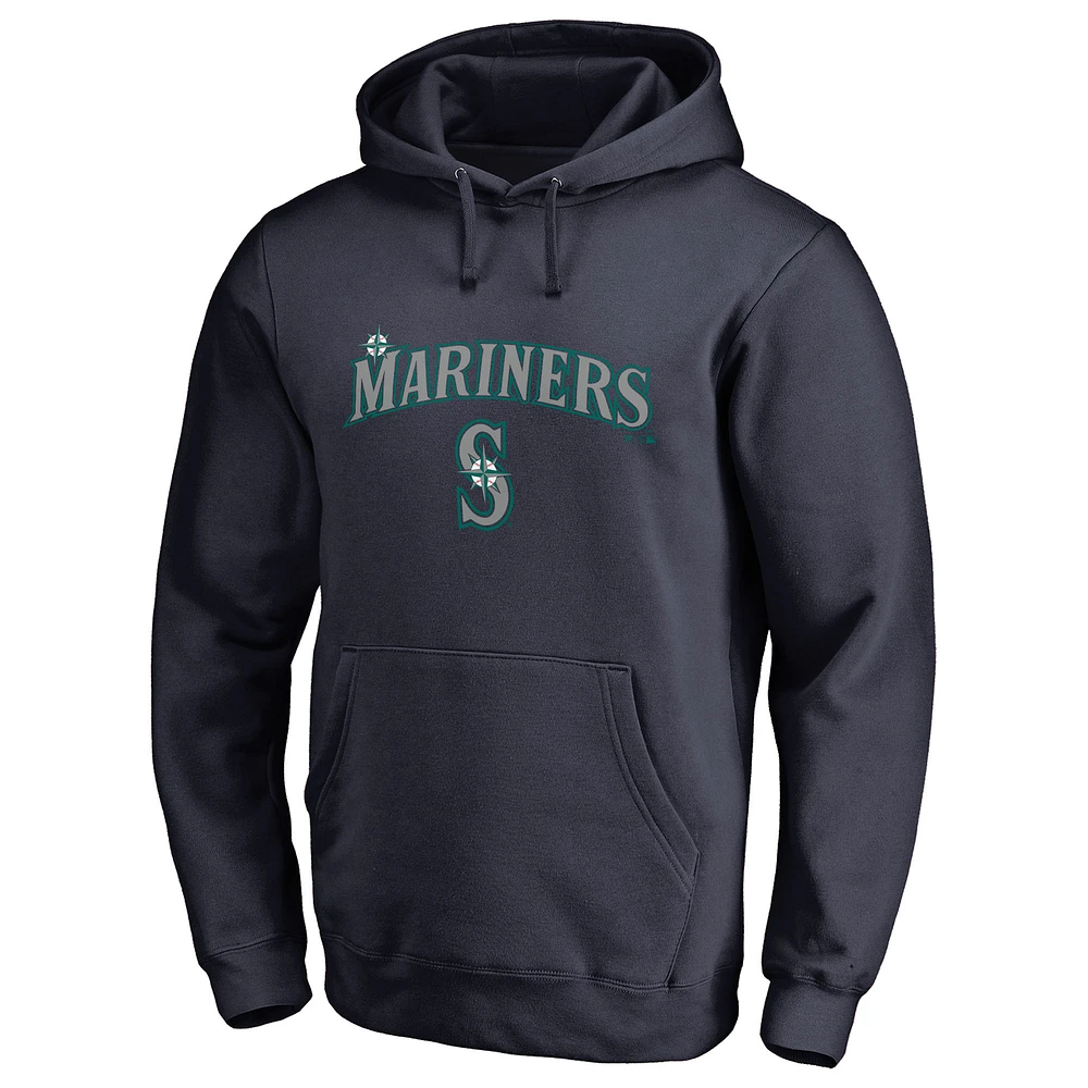 Men's Navy Seattle Mariners Team Lockup Fitted Pullover Hoodie