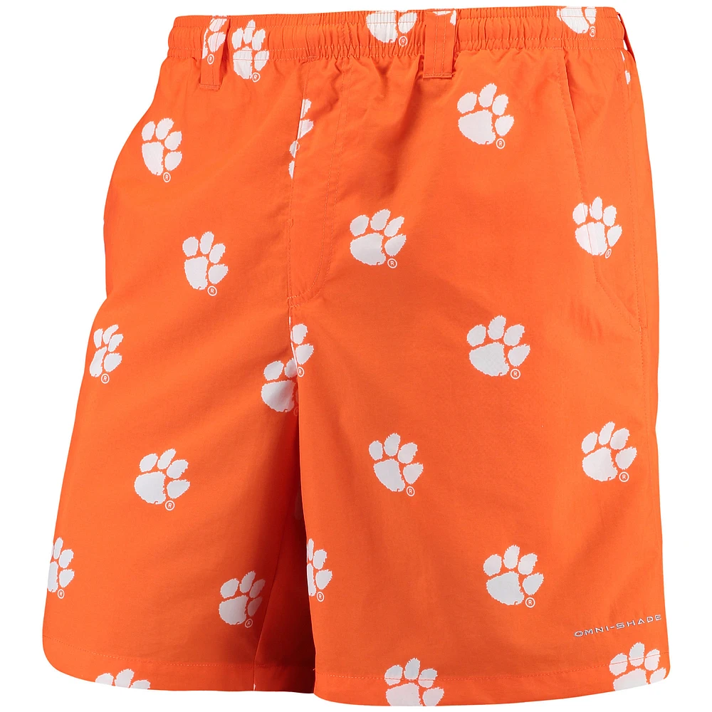 Men's Columbia PFG Orange Clemson Tigers Backcast II 8" Omni-Shade Hybrid Shorts