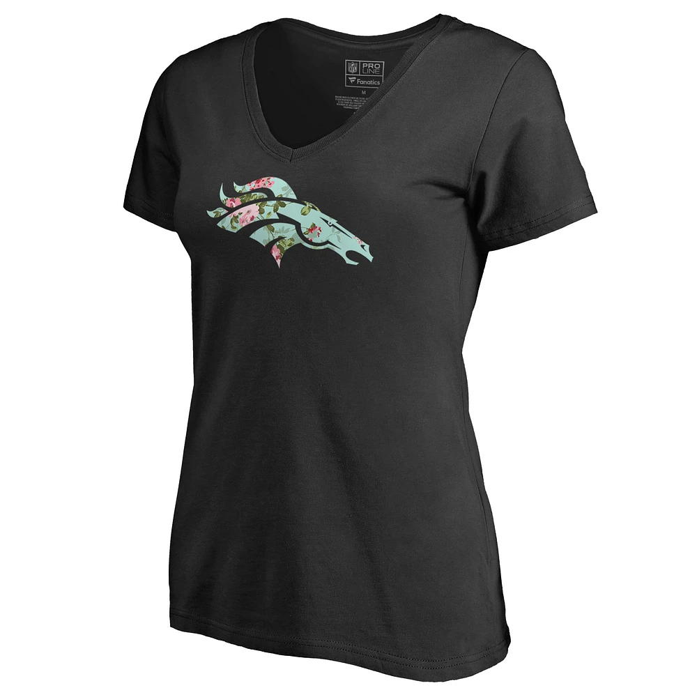 Women's Black Denver Broncos Lovely V-Neck T-Shirt