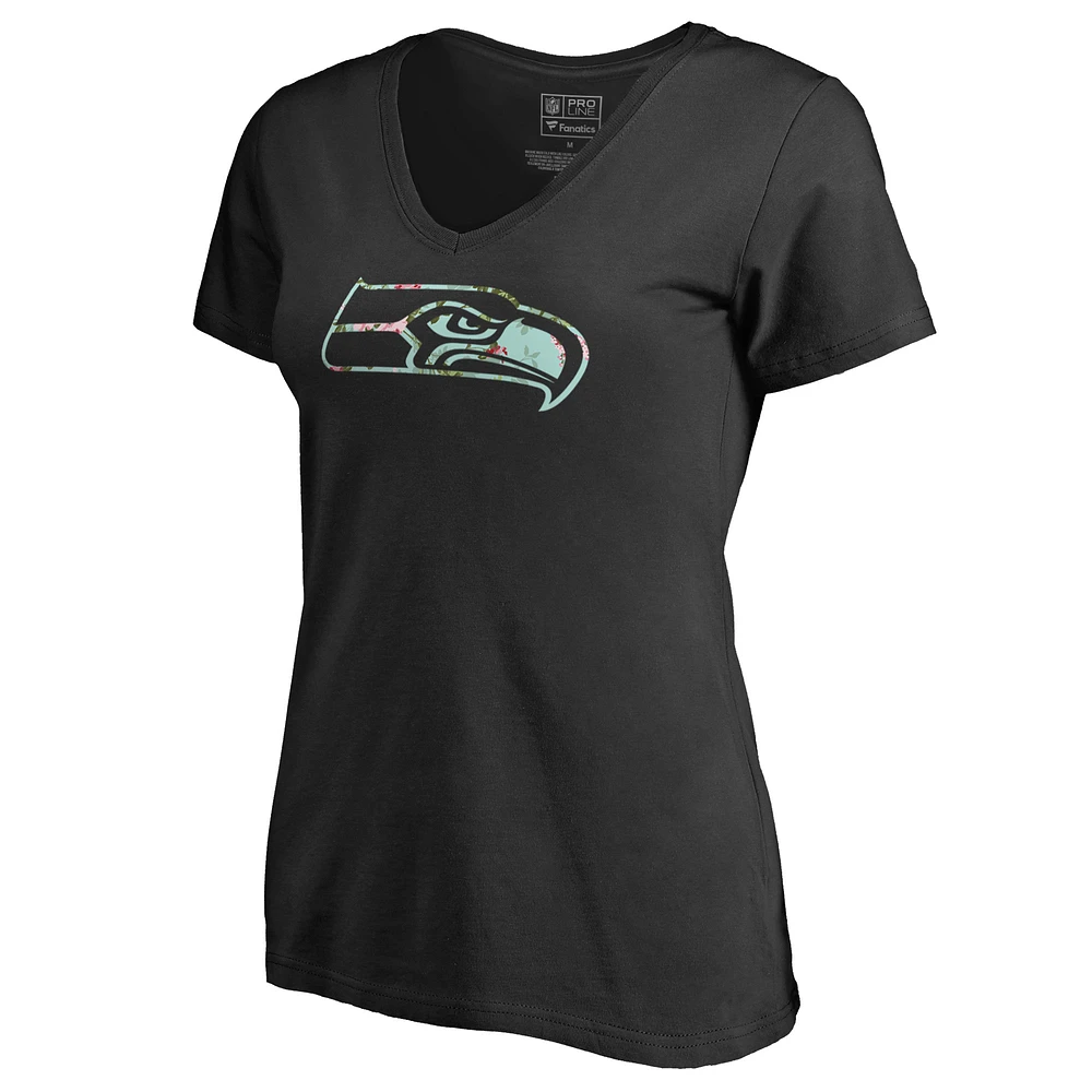 Women's Black Seattle Seahawks Lovely V-Neck T-Shirt