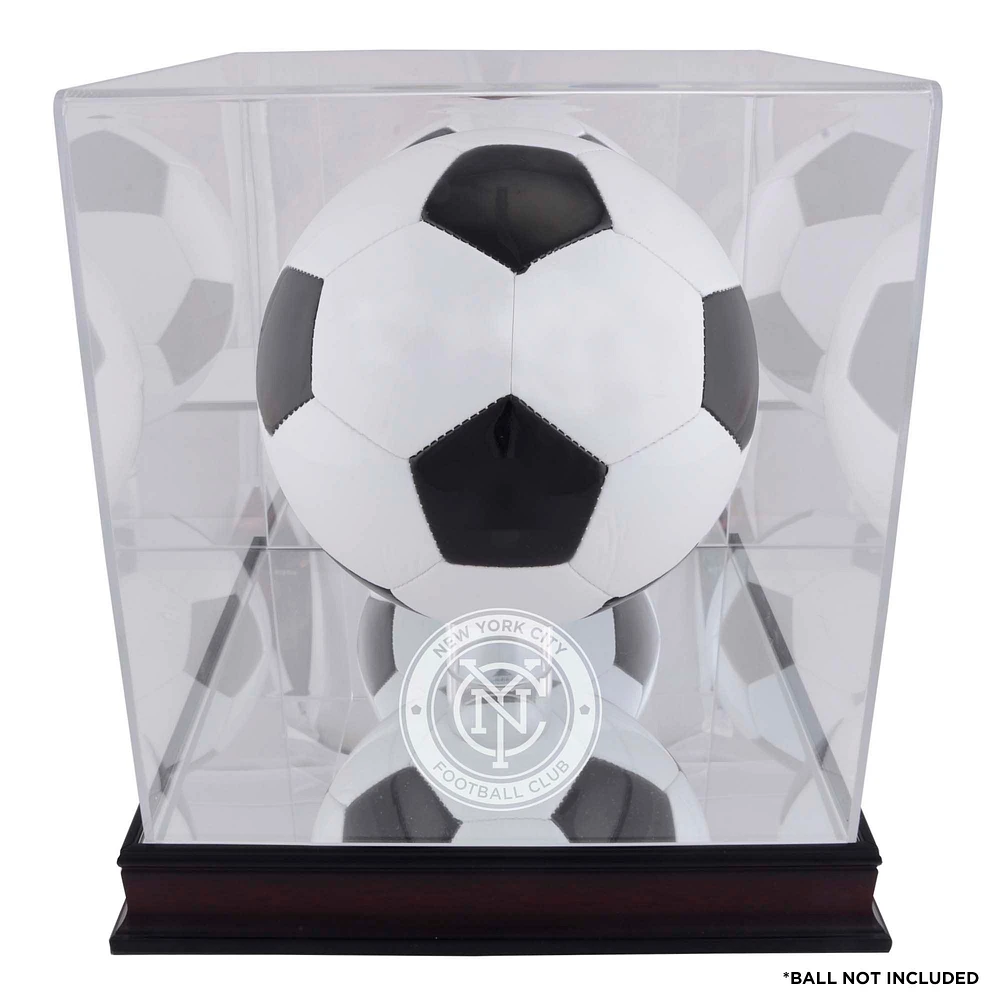 New York City FC Mahogany Team Logo Soccer Ball Display Case