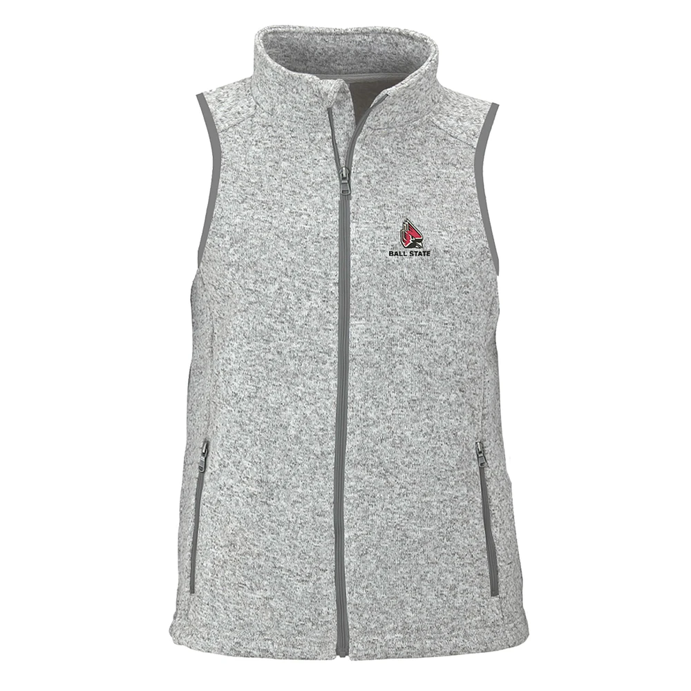 Women's Heather Gray Ball State Cardinals Summit Fleece Full Zip Sweater Vest