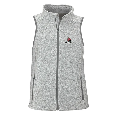 Women's Heather Gray Ball State Cardinals Summit Fleece Full Zip Sweater Vest