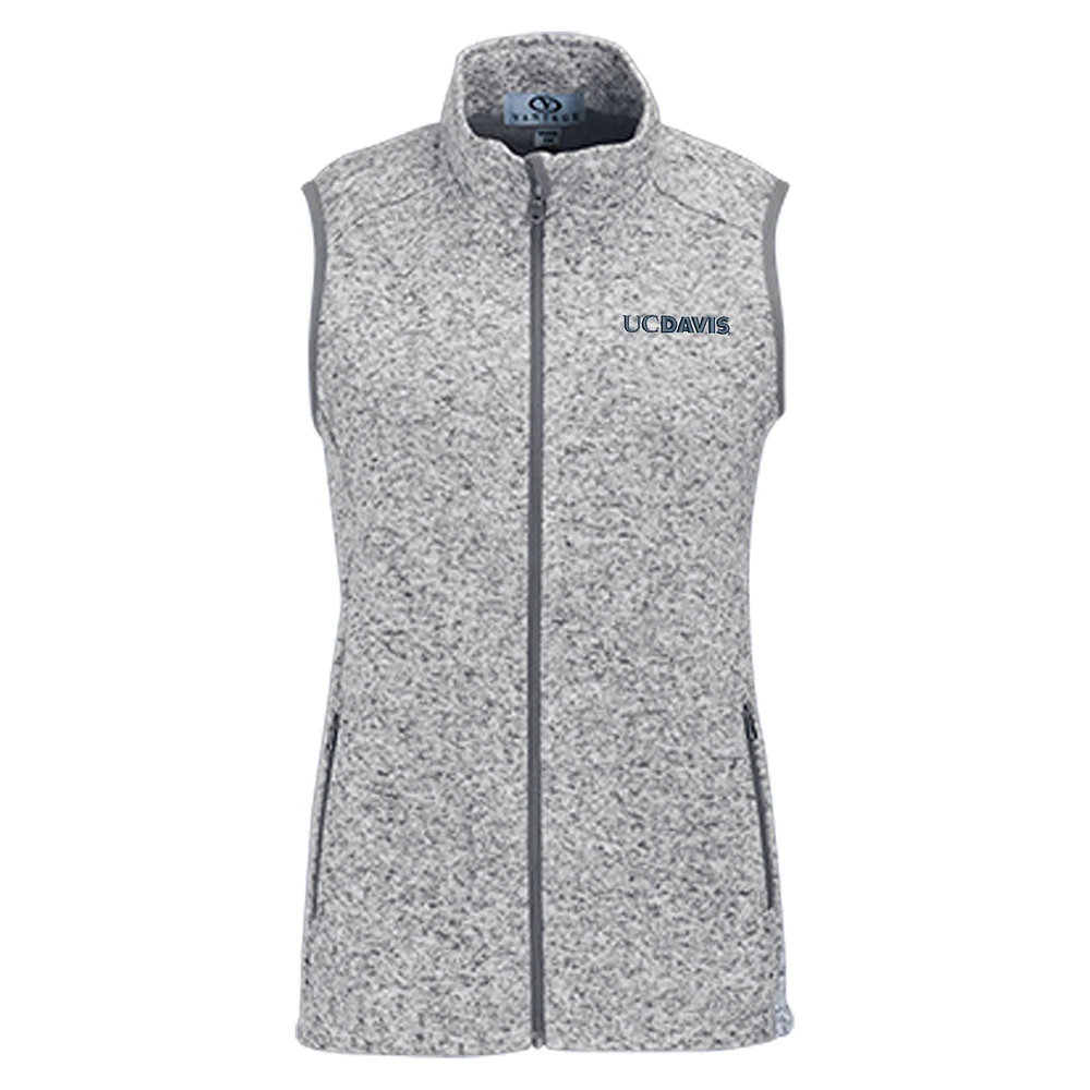 Women's Heather Gray UC Davis Aggies Summit Fleece Full Zip Sweater Vest