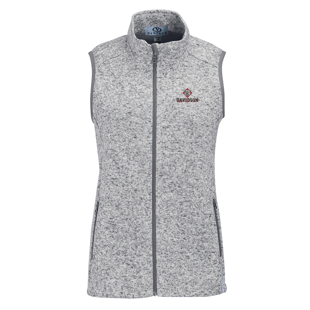 Women's Heather Gray Davidson Wildcats Summit Fleece Full Zip Sweater Vest