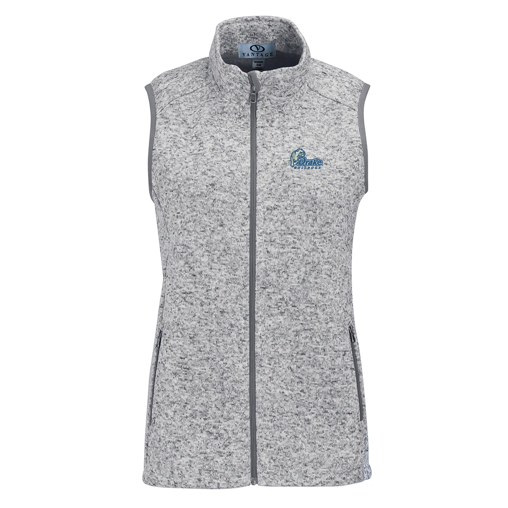 Women's Heather Gray Drake Bulldogs Summit Fleece Full Zip Sweater Vest