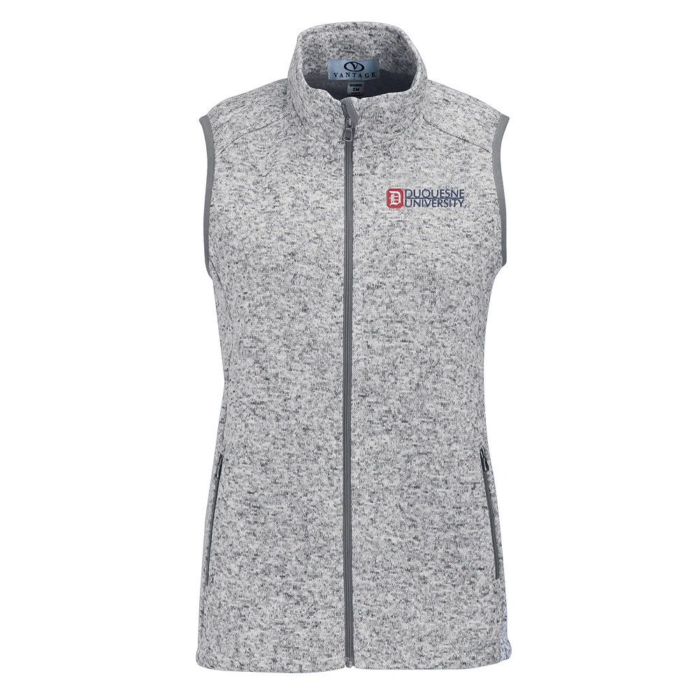 Women's Heather Gray Duquesne Dukes Summit Fleece Full Zip Sweater Vest