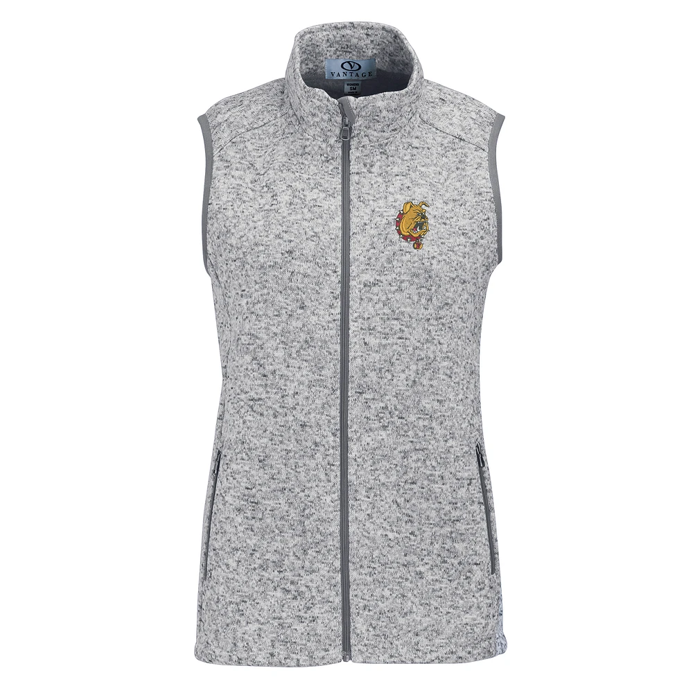 Women's Heather Gray Ferris State Bulldogs Summit Fleece Full Zip Sweater Vest