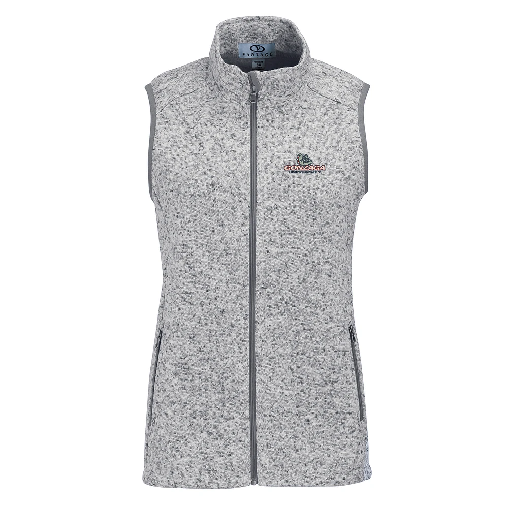 Women's Heather Gray Gonzaga Bulldogs Summit Fleece Full Zip Sweater Vest