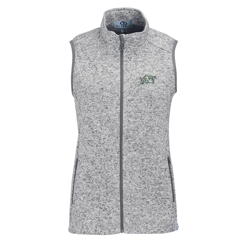 Women's Heather Gray Navy Midshipmen Summit Fleece Full Zip Sweater Vest
