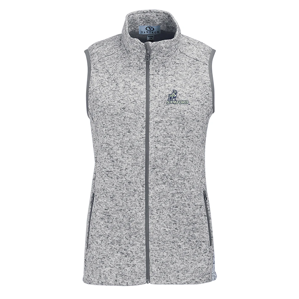 Women's Heather Gray Samford Bulldogs Summit Fleece Full Zip Sweater Vest