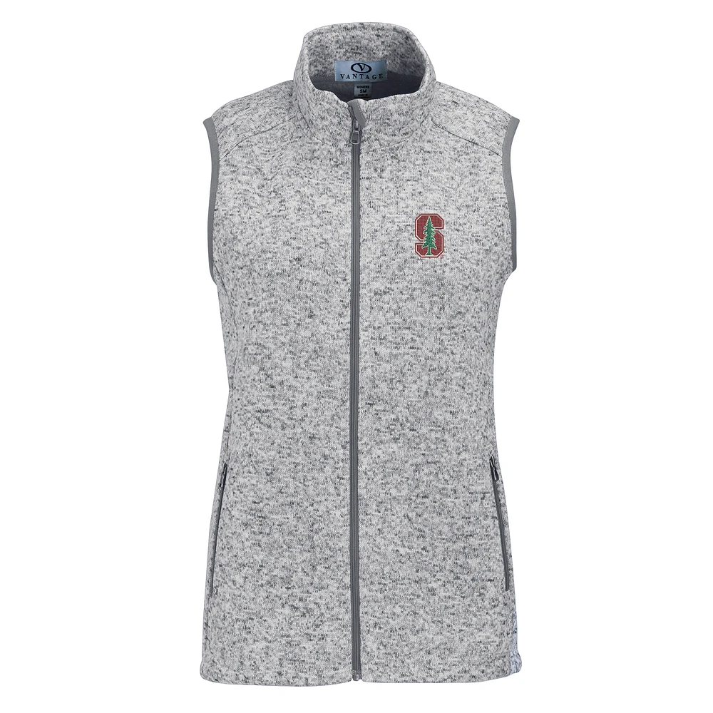 Women's Heather Gray Stanford Cardinal Summit Fleece Full Zip Sweater Vest