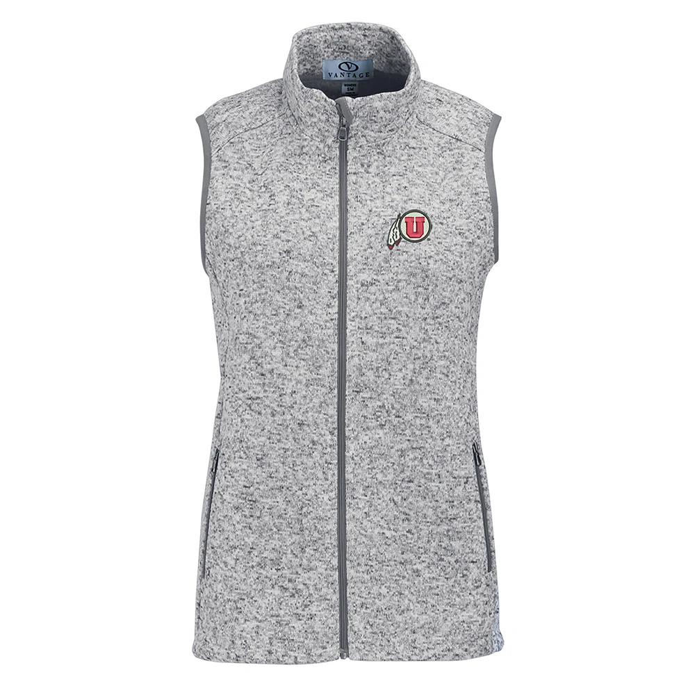 Women's Heather Gray Utah Utes Summit Fleece Full Zip Sweater Vest