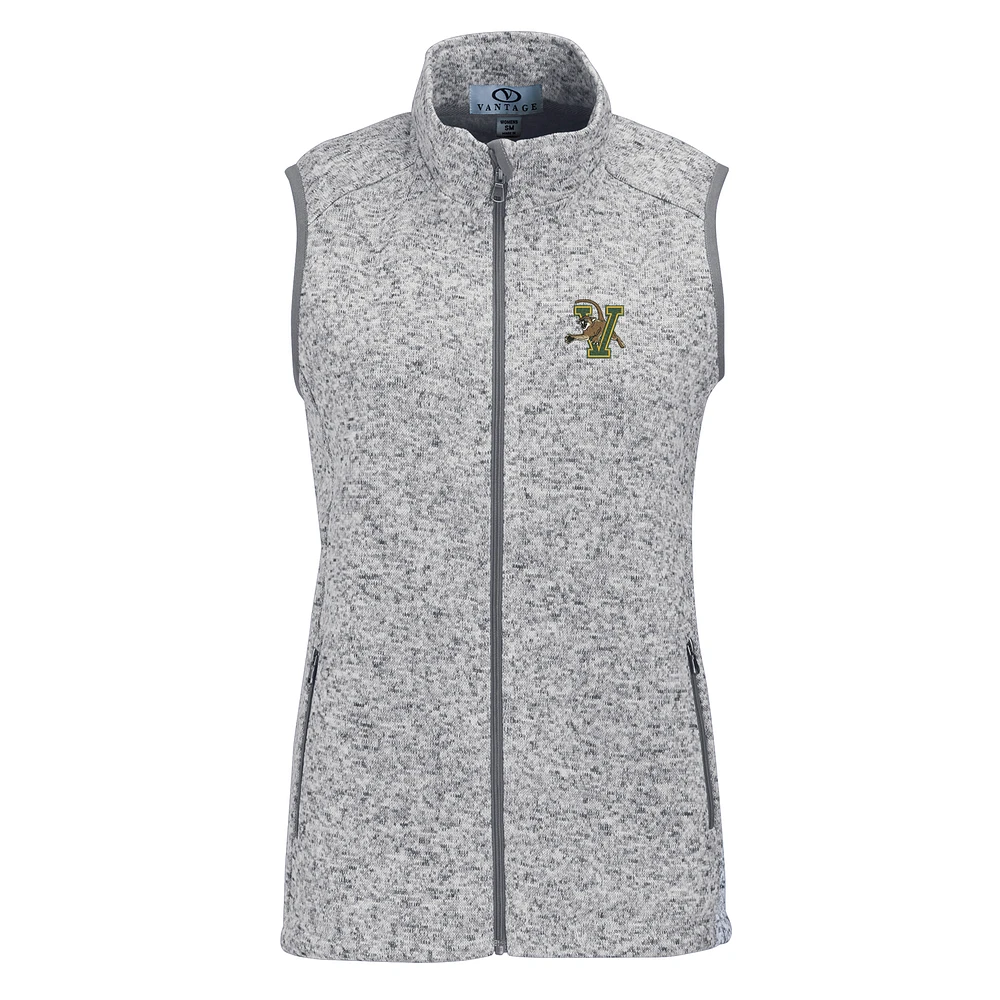 Women's Heather Gray Vermont Catamounts Summit Fleece Full Zip Sweater Vest