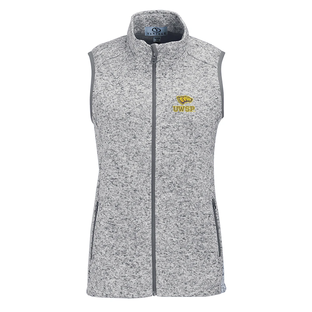 Women's Heather Gray Wisconsin-Stevens Point Pointers Summit Fleece Full Zip Sweater Vest
