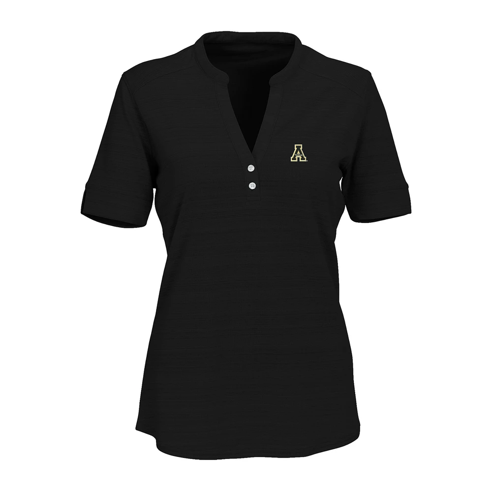 Women's Black Appalachian State Mountaineers Strata Textured Henley Shirt