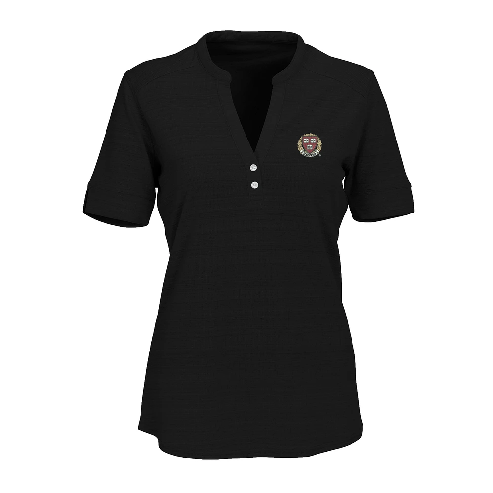 Women's Black Harvard Crimson Strata Textured Henley Shirt