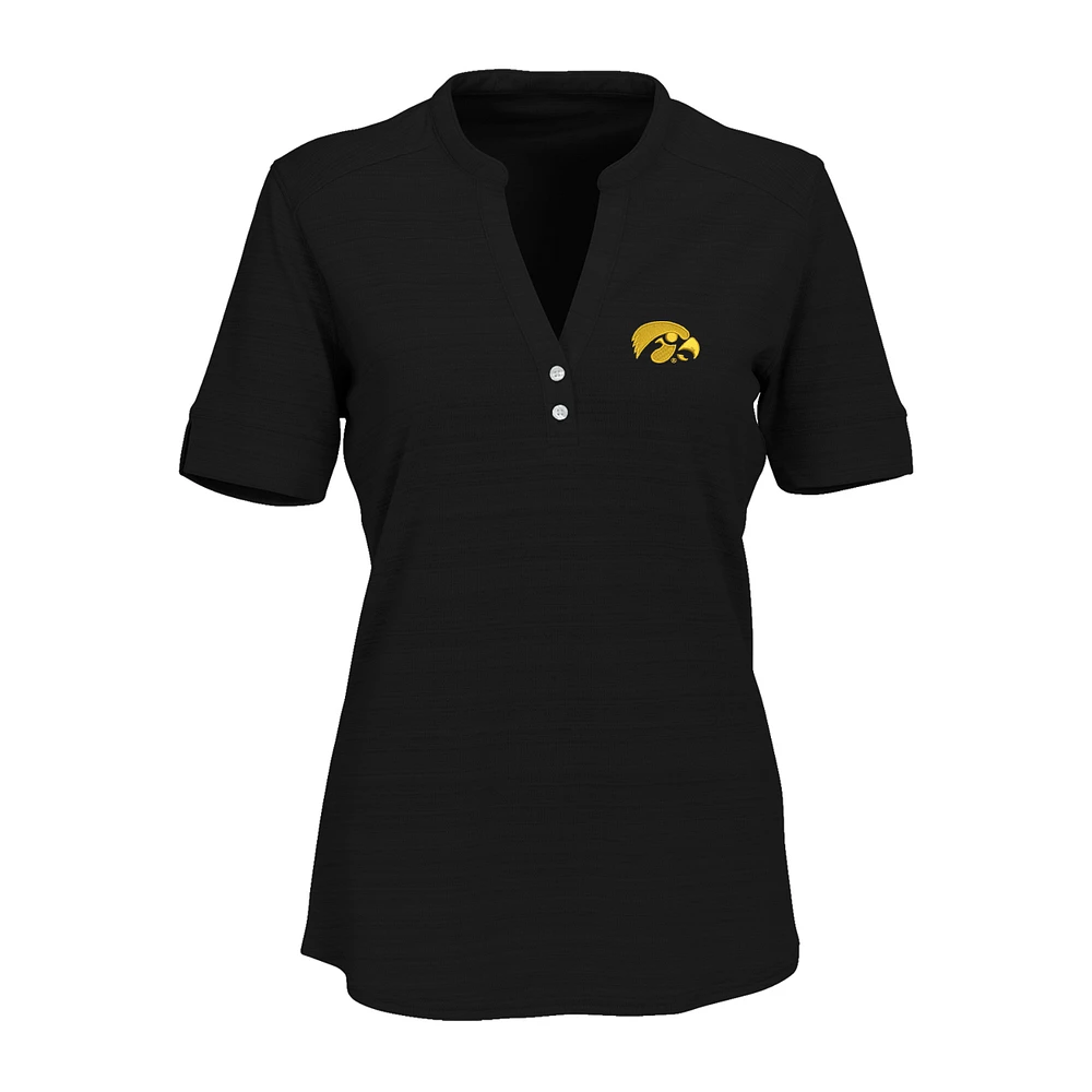 Women's Black Iowa Hawkeyes Strata Textured Henley Shirt