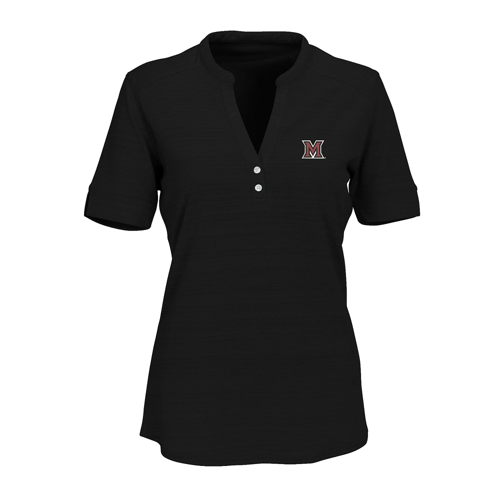 Women's Black Miami University RedHawks Strata Textured Henley Shirt
