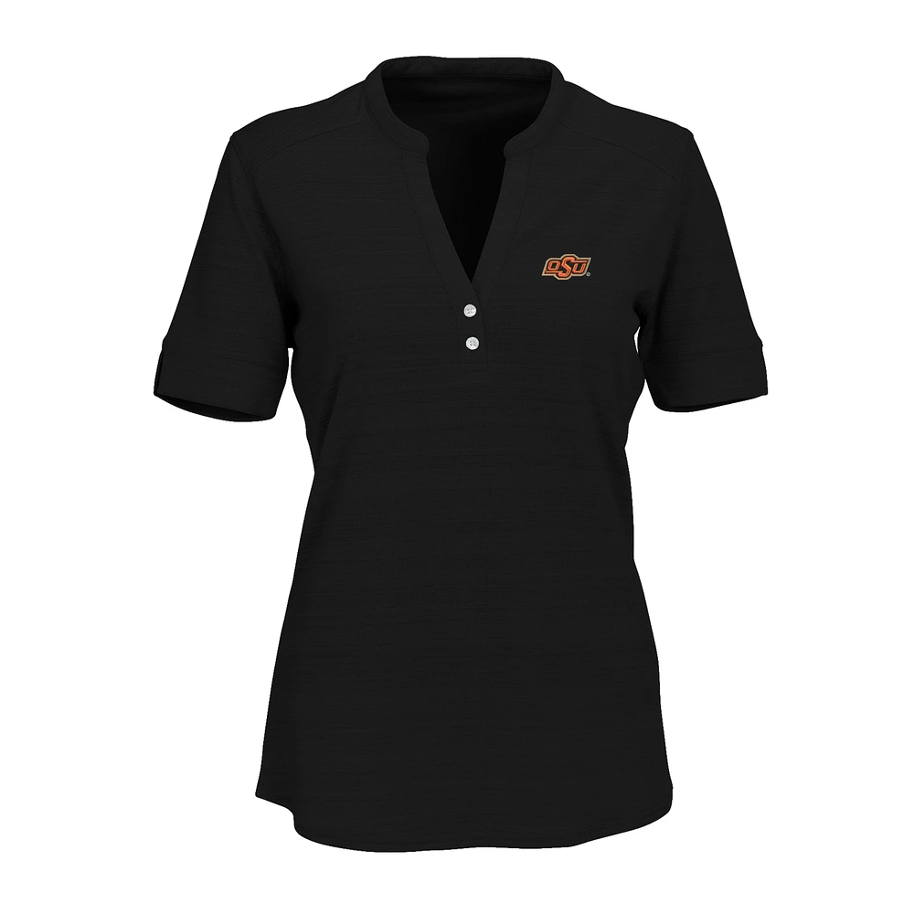 Women's Black Oklahoma State Cowboys Strata Textured Henley Shirt
