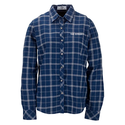 Women's Navy Citadel Bulldogs Brewer Flannel Button-Down Long Sleeve Shirt