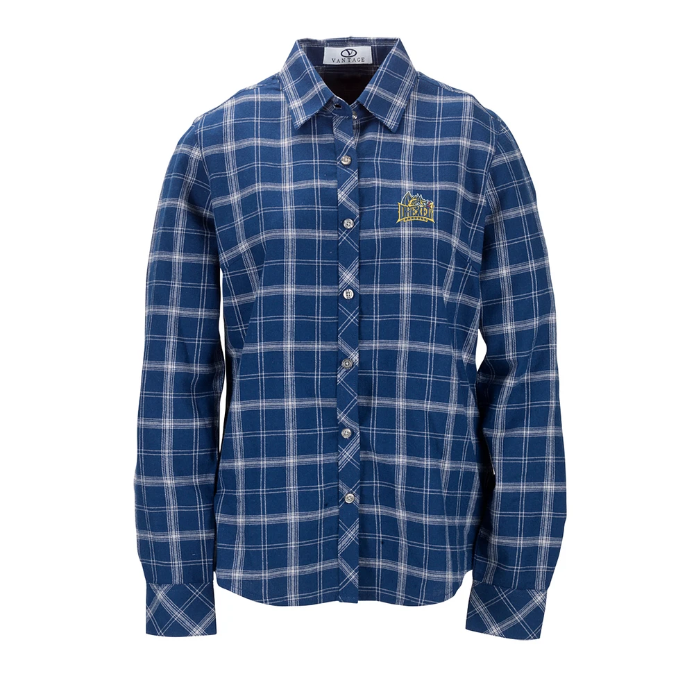 Women's Navy Drexel Dragons Brewer Flannel Button-Down Long Sleeve Shirt