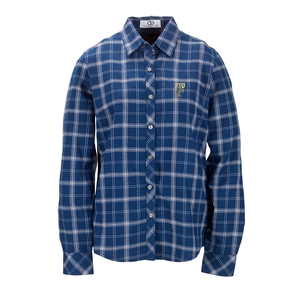 Women's Navy FIU Panthers Brewer Flannel Button-Down Long Sleeve Shirt