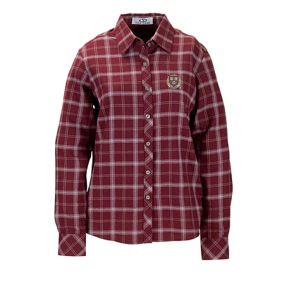 Women's Crimson Harvard Brewer Flannel Button-Down Long Sleeve Shirt