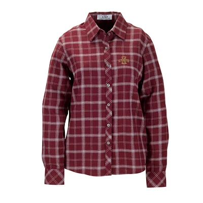 Women's Cardinal Iowa State Cyclones Brewer Flannel Button-Down Long Sleeve Shirt