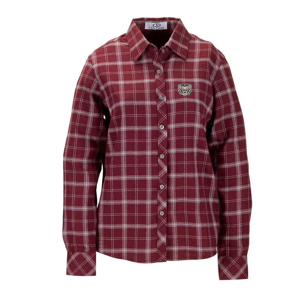 Women's Maroon Missouri State University Bears Brewer Flannel Button-Down Long Sleeve Shirt